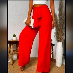 NEW Boutique Wide Leg Pants Belted Thick Flowy Shiny Posh Luxury Dress Flare